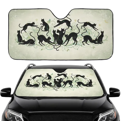 Cat Silhouettes Vine Patterns Celestial Nature Motifs Car Interior Upgrade Cat Lover Gift Car Sunshade