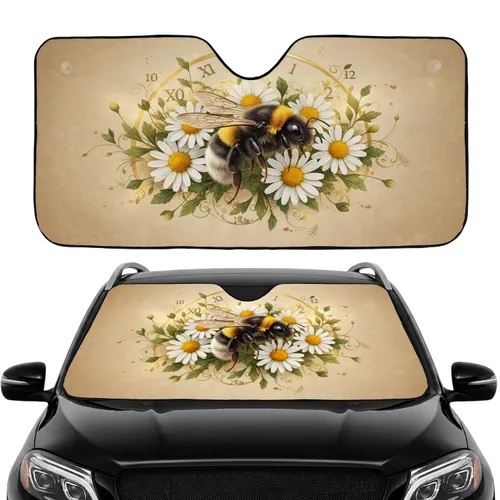 Majestic Bumblebee Daisy Golden Clock Numerals - Wildlife Lover Travel Essentials Car Sunshade