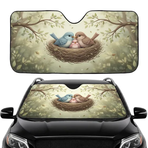 Bird Family Nest Tree Branches Forest Scene - Road Trip Gift Car Sunshade