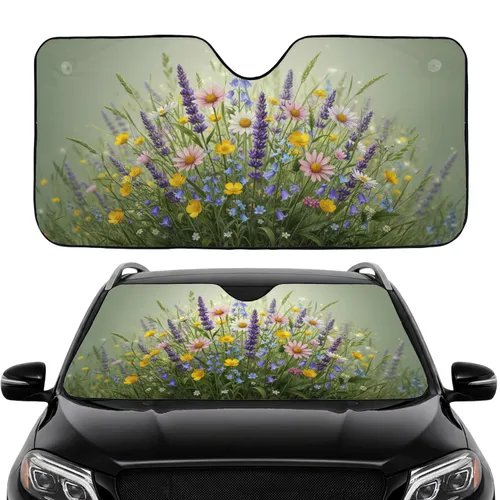 Lush Lavender Daisy Buttercup Bluebell Wildflower Arrangement - Car Interior Upgrade Car Sunshade