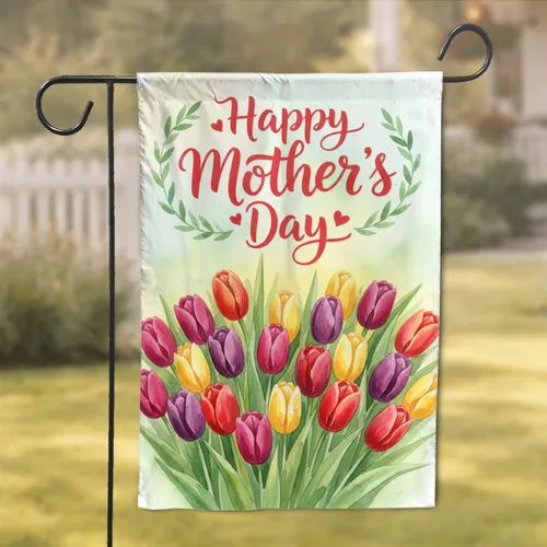 Happy Mother's Day Tulips Bouquet - Mother's Day Home Decor Gift for Mom Garden Flag