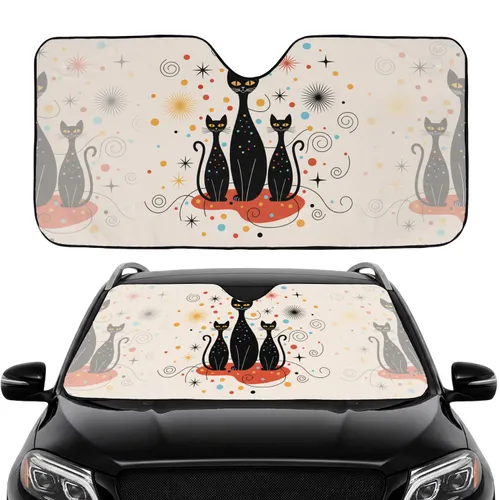 Black Cat Trio Atomic Starburst Road Trip Gift for Cat Lover Car Sunshade
