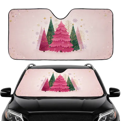 Fuchsia Winter Trees Golden Snowflakes Car Interior Upgrade Car Sunshade