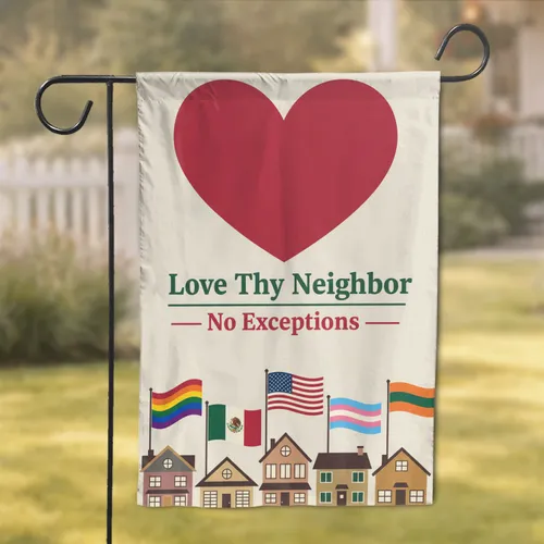 Deep Red Heart Love Thy Neighbor Diverse Flags - Inclusive Home Decor Gift Garden Flag