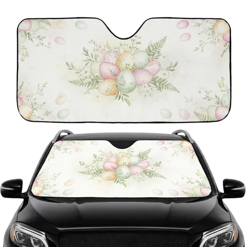 Adorned Easter Eggs Wildflowers Ferns Leafy Sprigs - Easter Holiday Car Upgrade Car Sunshade