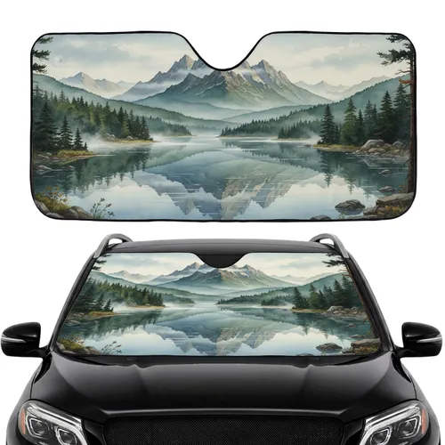 Majestic Mountain Forest Lake Vista Reflection - Road Trip Gift Car Sunshade