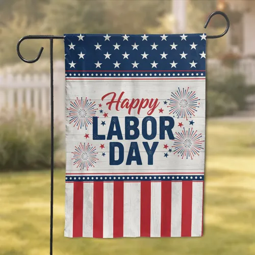 Happy Labor Day Patriotic American Fireworks - Home Celebration Garden Flag