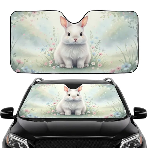 Fluffy Baby Bunny Pastel Wildflowers Spring Meadow Car Interior Upgrade Car Sunshade