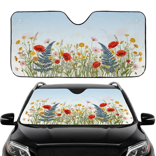 Wildflower Meadow Poppies Buttercups Ferns - Car Interior Upgrade Accessory Car Sunshade