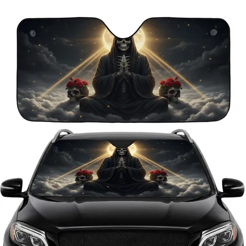 Grim Reaper Skeletal Skulls Red Roses Moon - Car Interior Upgrade Car Sunshade