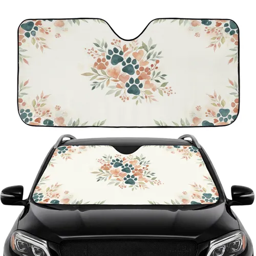 Paw Prints Hearts Berries Branches Car Interior Upgrade Gift for Pet Lover Car Sunshade