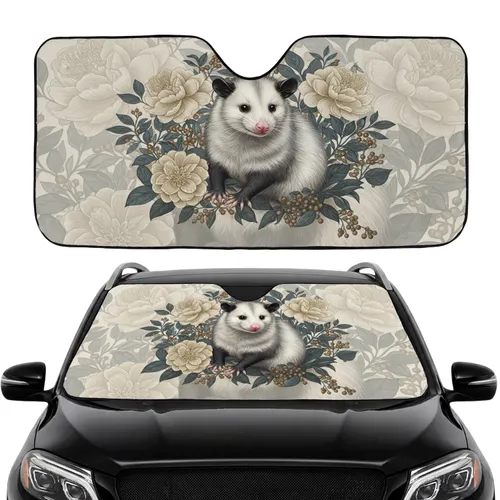 Opossum Floral Leaves Berries Botanical - Car Interior Upgrade Wildlife Lover Gift Car Sunshade