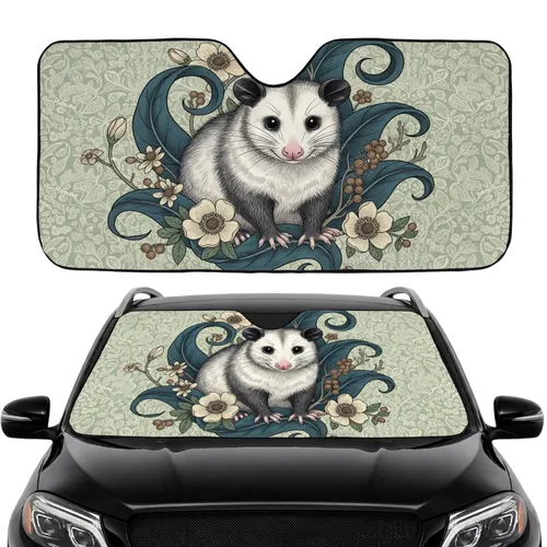 Charming Opossum Botanical Leaves Car Interior Upgrade Wildlife Lover Gift Car Sunshade