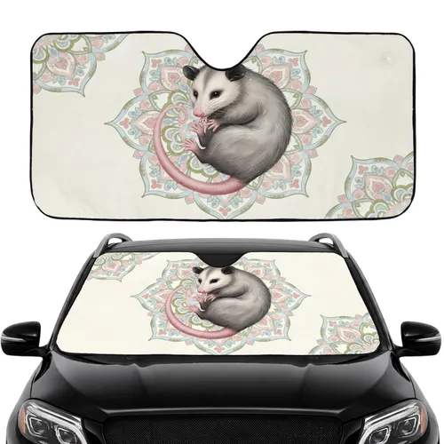 Curled Opossum Long Tail Organic Mandala Swirls - Car Interior Upgrade for Opossum Lover Car Sunshade