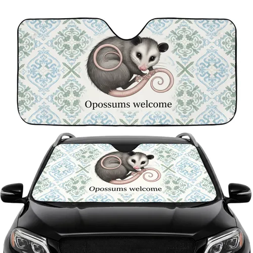 Opossum Curled Tail Opossums Welcome Floral Geometric Damask Tile - Car Interior Upgrade Car Sunshade