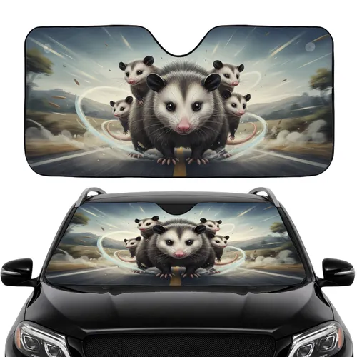 Opossum Family Road Trip Journey - Adventurous Travel Essentials Car Sunshade