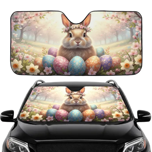 Fluffy Rabbit Floral Crown Easter Eggs - Easter Road Trip Gift Car Sunshade