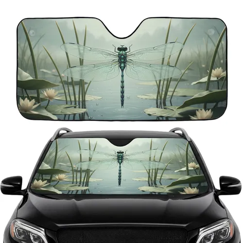 Elegant Dragonfly Natural Aquatic Lily Pads - Road Trip Travel Accessory Car Sunshade