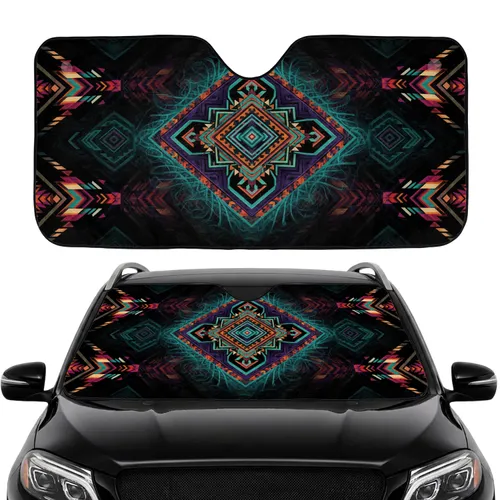 Southwestern Inspired Interlocking Diamond Zig-Zag Arrow Shapes - Commute Road Trip Essentials Car Sunshade