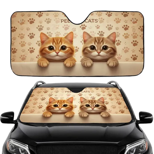 Peeking Cats Ginger Tabby Paw Prints - Car Interior Road Trip Accessory Car Sunshade