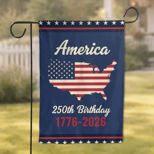 United States Map Stars Stripes America 250th Birthday - 1776-2026 Anniversary Garden Flag