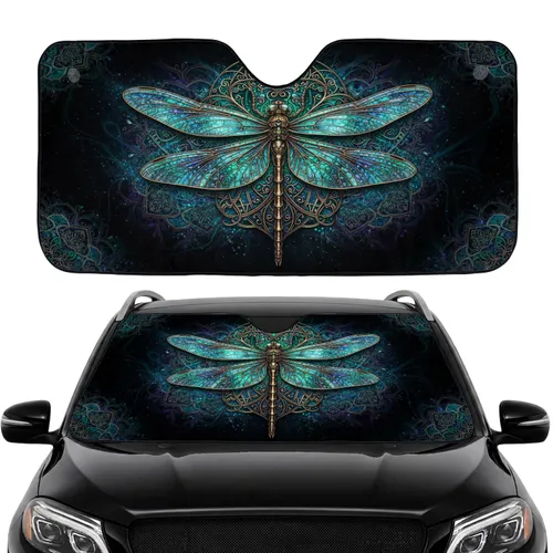 Dragonfly Stained Glass Mosaic Mandala - Car Interior Upgrade Road Trip Gift Car Sunshade