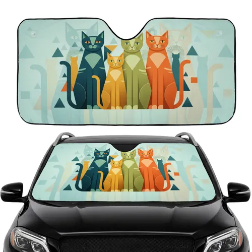 Interlocking Triangles Geometric Cats Road Trip Commute Essential Gift for Cat Lovers Car Sunshade