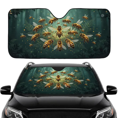 Golden Honey Bees Enchanted Forest Botanical - Wildlife Lover Road Trip Gift Car Sunshade