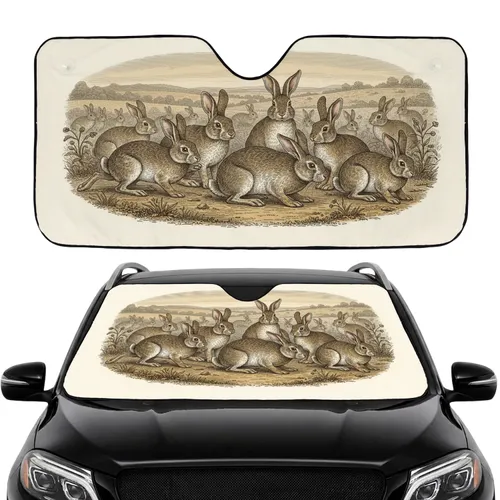 Lifelike Rabbits Pastoral Rolling Hills - Car Interior Upgrade for Rabbit Lover Car Sunshade