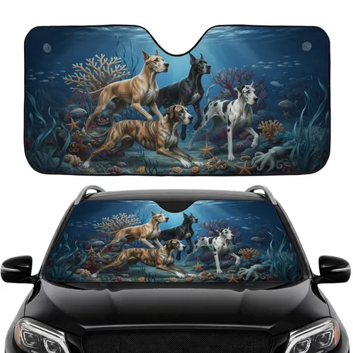 Majestic Great Dane Dogs Ocean Coral Scene - Car Interior Upgrade Dog Lover Gift Car Sunshade