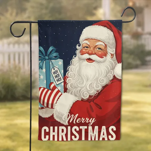 Jolly Santa Claus HO HO HO Gift Merry Christmas - Christmas Holiday Home Decor Garden Flag