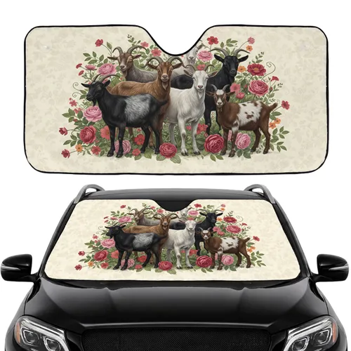 Goat Wildflower Rose Car Interior Upgrade - Goat Lover Gift Car Sunshade