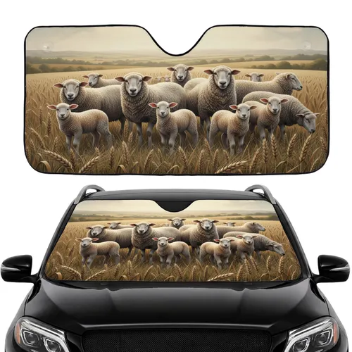 Flock of Sheep Wheat Field Pastoral Scene - Car Interior Upgrade for Sheep Lover Car Sunshade