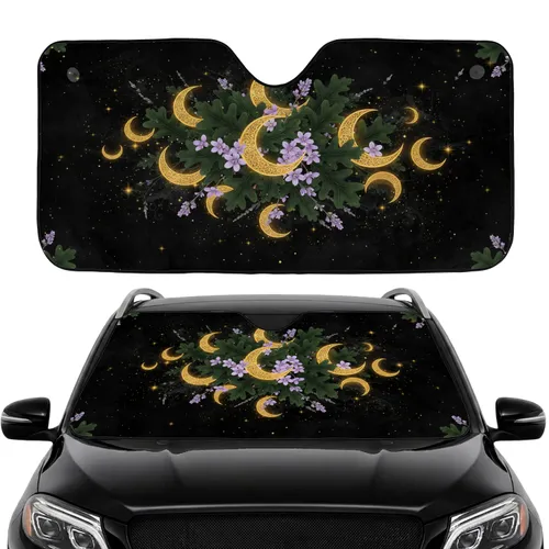 Crescent Moons Oak Leaf Lavender Night Sky - Car Interior Upgrade Car Sunshade