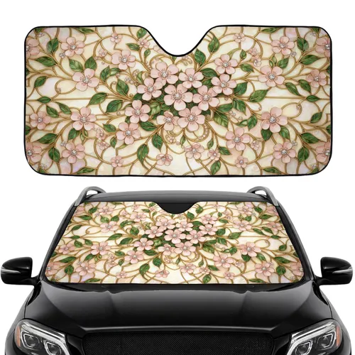 Stained Glass Floral Crystal Jewel Flowers Gold Filigree - Car Interior Upgrade Car Sunshade