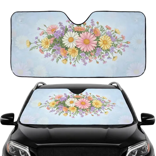 Lush Mixed Daisies Wildflowers Blossoms Botanical Garden - Car Interior Upgrade Car Sunshade