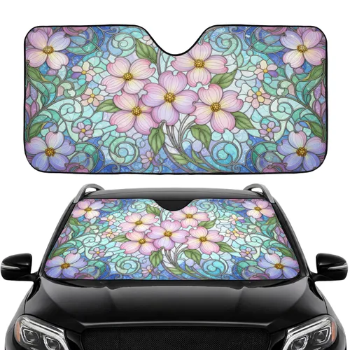 Stained Glass Dogwood Flowers Floral Mosaic Car Interior Upgrade Car Sunshade