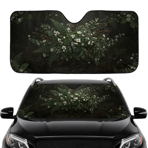 Deep Green Ferns White Berries Elegant Flowers Dark Forest Botany Road Trip Travel Essentials Car Sunshade
