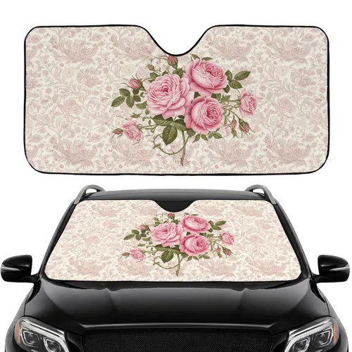 Pink Rose Toile Botanical Cluster - Car Interior Upgrade for Flower Lover Car Sunshade