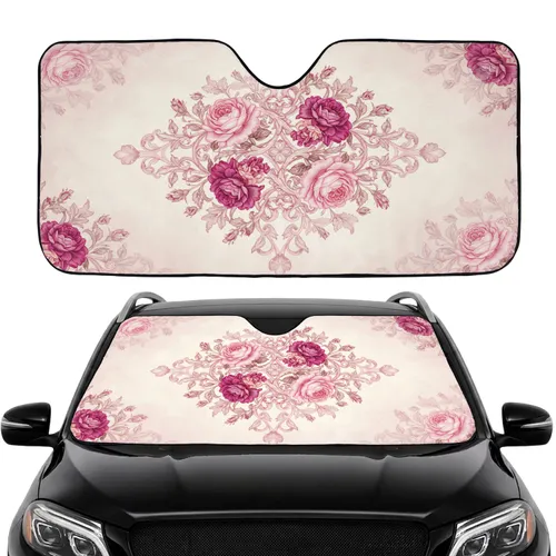 Classic Botanical Roses Rosebuds Foliage Blooms - Road Trip Travel Commute Accessory Car Sunshade