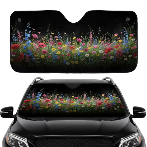 Wildflower Meadow Poppies Daisies Delphiniums Full Bloom - Road Trip Commute Accessory Car Sunshade