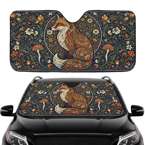 Majestic Fox Stained Glass Wildflower Enchanted Forest - Car Interior Upgrade Car Sunshade