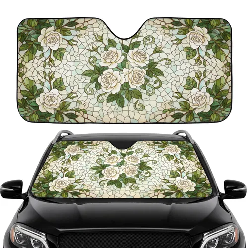 White Roses Stained Glass Car Interior Upgrade Car Sunshade