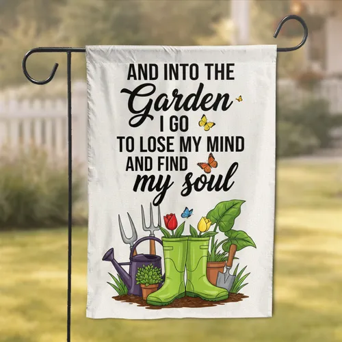 Garden I Go Quote Rustic Gardening Tools & Tulips - Home Decor Gift for Garden Lover Garden Flag