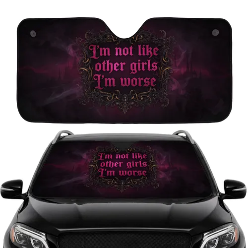Gothic Fantasy Scrollwork Skull Rose Vines 'I'm worse' Quote Car Interior Upgrade Car Sunshade