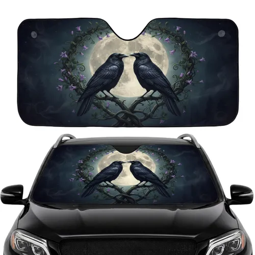 Black Crows Moon Gnarled Branches Night Sky - Car Interior Upgrade Wildlife Lover Car Sunshade