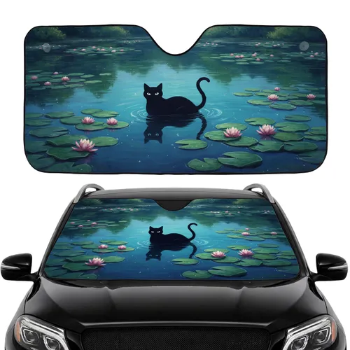 Black Cat Water Lily Pond Car Interior Upgrade Cat Lover Gift Car Sunshade