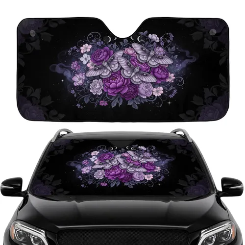 Gothic Moths Violet Peonies Roses Nocturnal Moon Car Interior Upgrade Car Sunshade