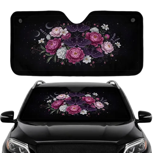 Star-Dusted Dark Moths Fuchsia Peonies Wildflowers Road Trip Gift Car Sunshade