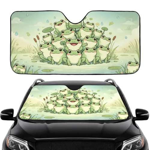 Cartoon Frogs Lily Pads Water Ripples Aquatic Plants - Car Interior Upgrade Frog Lover Gift Car Sunshade